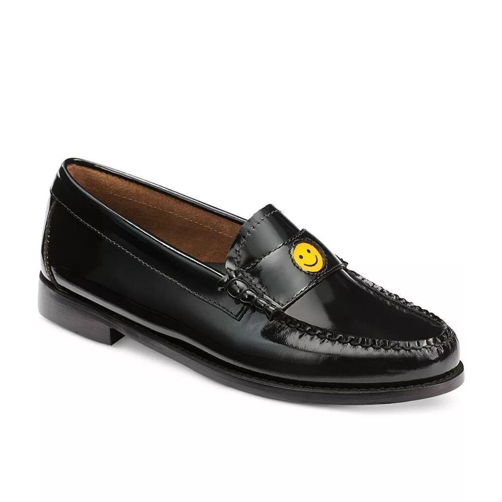 NEW G.H.BASS BLACK PATENT LEATHER Whitney SMILEY Emoji Weejuns Loafer SZ 9